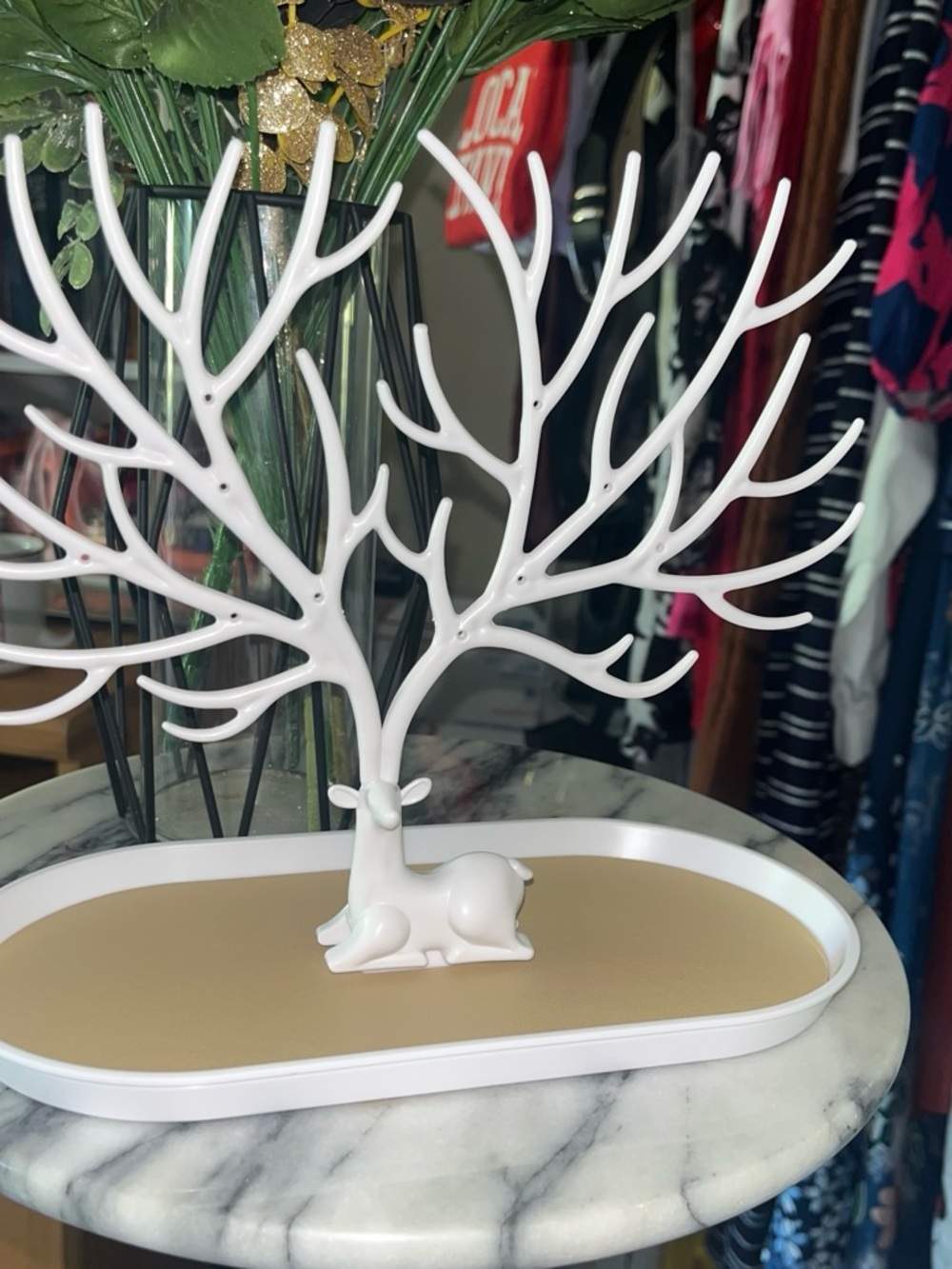 White Deer Antler Jewelry Tree Organizer - White